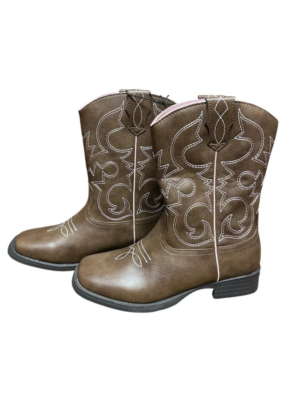 Wonder Nation Girls Western Cowboy Boots Brown Size 3 Non-Marking Sole Stitching